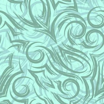 Vector green seamless pattern of waves or swirl drawn with a brush for decor on Stock-Illustration