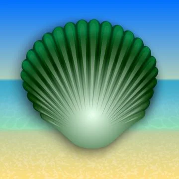 Vector green shell illustration on the summer sea beach Stock Illustration
