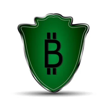 The vector green shield with bitcoin symbol Stock Illustration
