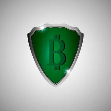 The vector green shield with bitcoin symbol Stock Illustration