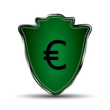 The vector green shield with euro symbol Stock Illustration