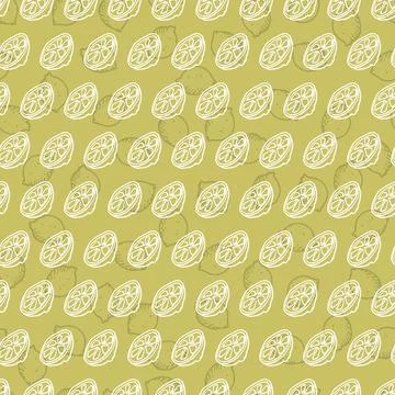 Vector green simple lemon half lemon slice doodle repeating background patter Stock Illustration