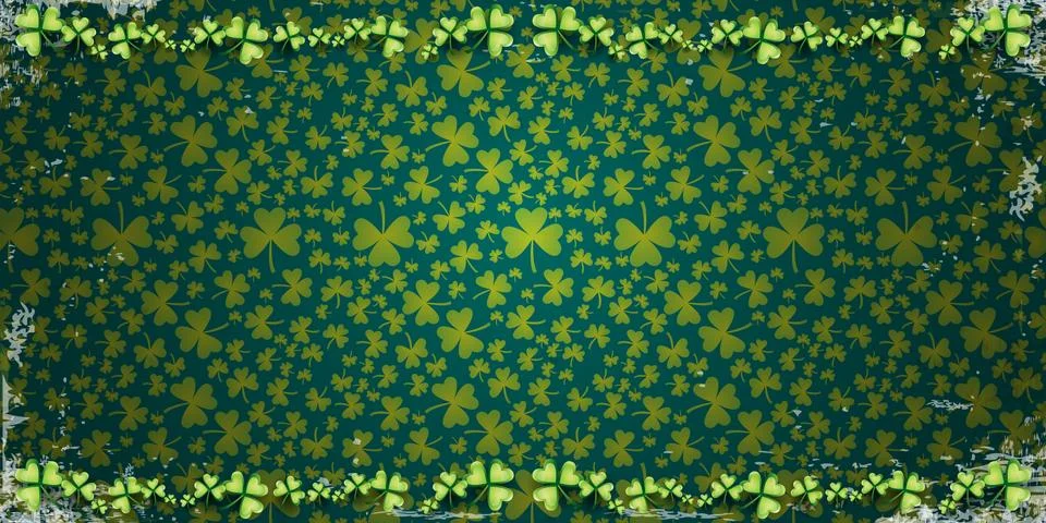 Vector green summer or spring seamless background with green clover pattern, can Illustrazione stock