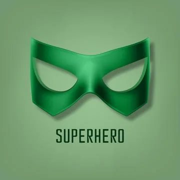 Vector Green Super Hero Mask. Face Character, Superhero Comic Book Mask Closeup Stock Illustration