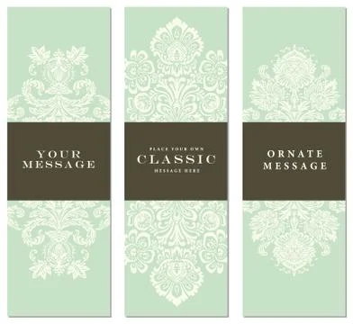 Vector green tall frame set with damask ornaments Иллюстрация