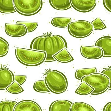 Vector Green Tomato seamless pattern Stock Illustration