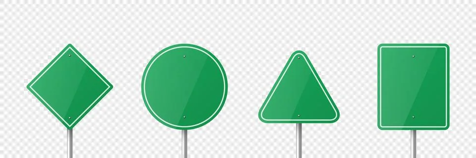 Vector Green Warning, Danger Stop Sign Frame Icon Set Isolated. Rhombus, Circle Illustration