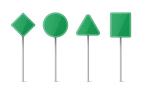 Vector Green Warning, Danger Stop Sign Frame Icon Set Isolated. Rhombus, Circle Illustration