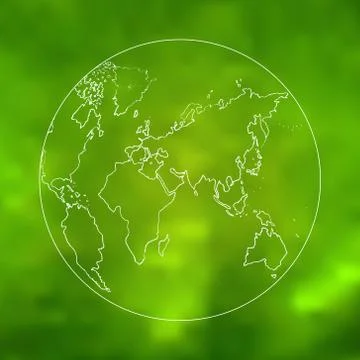 Vector green world map sketch art Stock Illustration