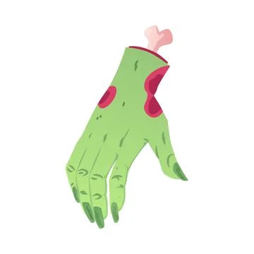 Vector green zombie hand with wounds and exposed bone, Halloween. Stock Illustration