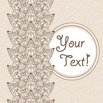 Vector greeting card with  abstract ethnic  floral seamless border Illustrazione stock