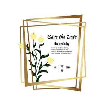 Vector greeting card. Botanical illustration. Gold frame made of three layers Stock Illustration