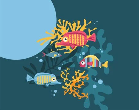 Vector greeting card bright colored cartoon fish Stock Illustration