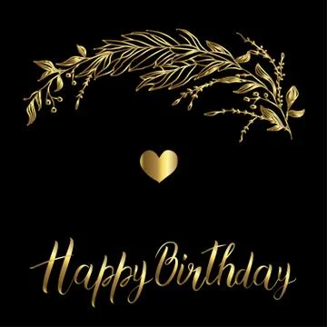 Vector greeting card. Composition with golden happy birthday inscription  Stock Illustration