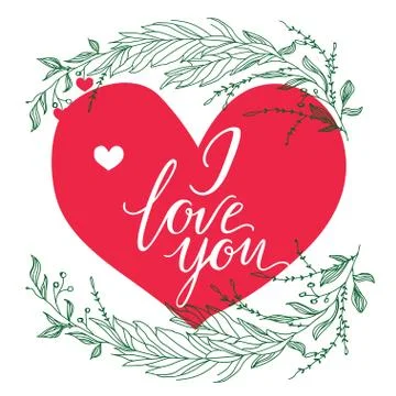 Vector greeting card. Composition with I LOVE YOU inscription Stock Illustration