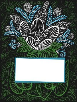 Vector greeting card decorative flower with label frame Stock Illustration