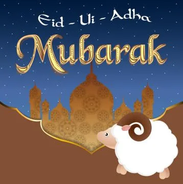 Vector greeting card design with cute Baby Sheep for Muslim Community, Festival Stock Illustration