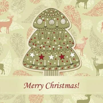 Vector  greeting card with fir tree Stock Illustration