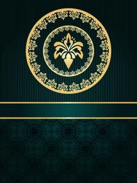 Vector greeting card with golden frame on vintge seamless pattern Stock Illustration