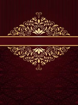 Vector greeting card with golden frame in vintge seamless pattern Stock-Illustration