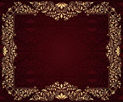 Vector greeting card with golden frame in vintge seamless pattern Illustrazione stock