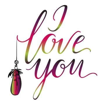 Vector greeting card. Gradient I LOVE YOU inscription with bird feather.  Stock Illustration