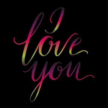 Vector greeting card. Gradient I LOVE YOU inscription on a black background.  Stock Illustration