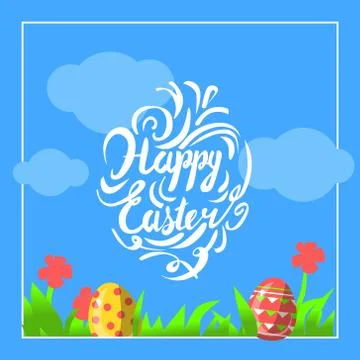 Vector greeting card for happy easter with hand lettering calligraphy and Stock Illustration