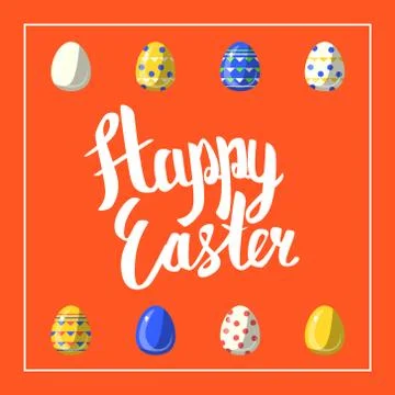 Vector greeting card for happy easter with hand lettering calligraphy and Stock Illustration