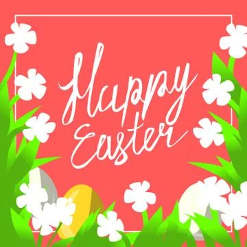Vector greeting card for happy easter with hand lettering calligraphy and Illustrazione stock