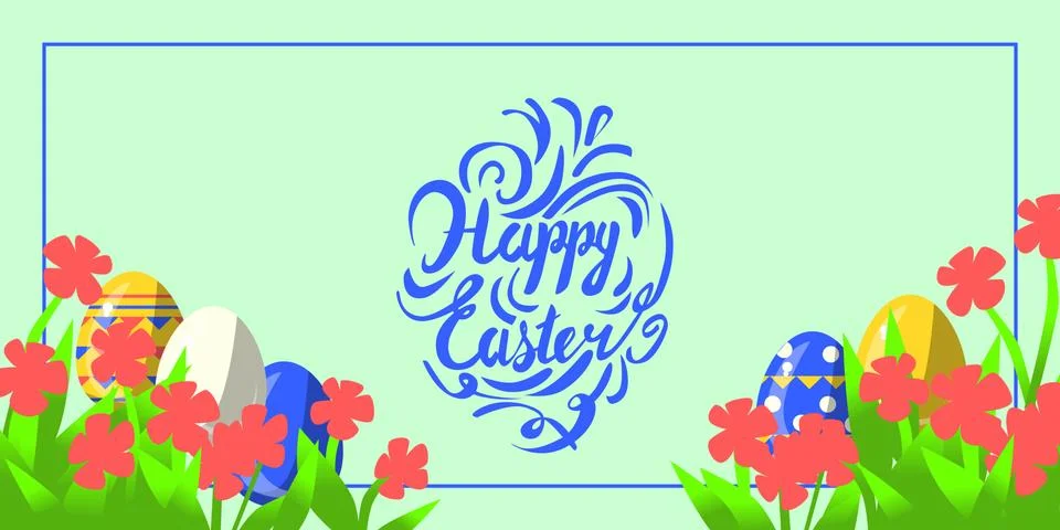 Vector greeting card for happy easter with hand lettering calligraphy and Stock Illustration