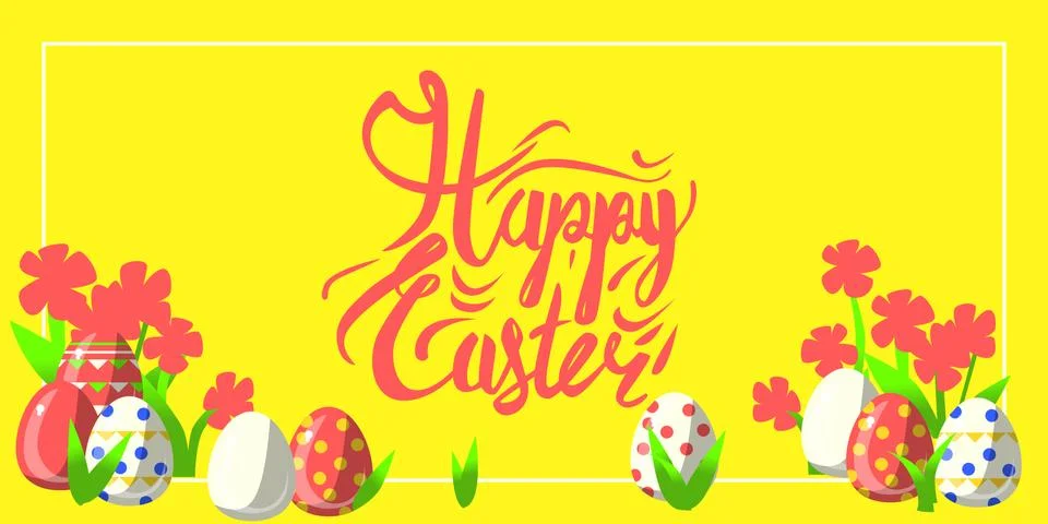 Vector greeting card for happy easter with hand lettering calligraphy and Stock Illustration