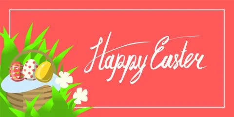 Vector greeting card for happy easter with hand lettering calligraphy and Stock Illustration