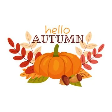 Vector greeting card hello autumn Stock Illustration