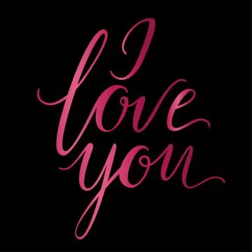 Vector greeting card. Pink I LOVE YOU inscription on a black background.  Stock Illustration