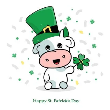 Vector greeting card for st patrick's day with baby bull in green hat Stock Illustration
