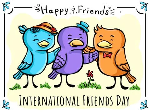 Vector greeting card Three birds happy friend Stock Illustration