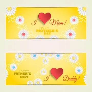 Vector greeting cards set of Happy Mother's Day and Father's Day on the gra.. Stock Illustration