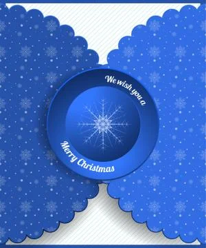 Vector greeting envelope with snowflakes patten and blue round label for Merr Stock Illustration