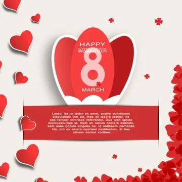 Vector greeting green poster with insert in the form of red tulip for 8 of Ma Stock Illustration