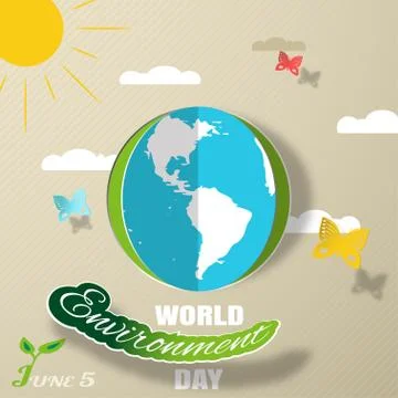 Vector greeting paper craft of World Environment Day on the gradient brown .. Stock Illustration
