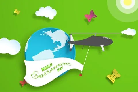 Vector greeting paper craft of World Environment Day on the gradient green wi Stock Illustration