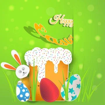 Vector greeting poster of Happy Easter on the gradient green background with  Stock Illustration