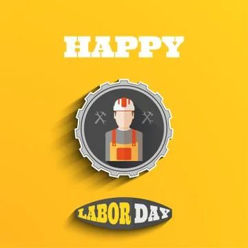 Vector greeting poster of Happy Labor Day with label of gear cut from paper,  Stock Illustration