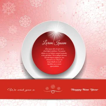 Vector greeting poster for Happy New Year with round red and white label with Stock Illustration