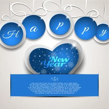 Vector greeting poster for Happy New Year with label in the form of heart wit Stock Illustration