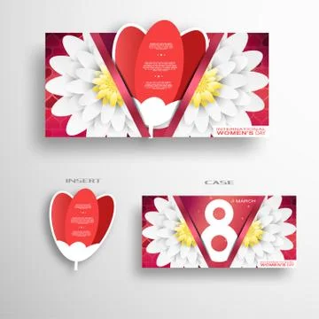 Vector greeting red case with flowers and insert in the form of red tulip for Stock Illustration