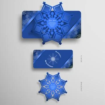 Vector greetings card with insert in the form of blue snowflakes cut from pap Stock Illustration