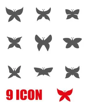 Vector grey butterfly icon set Stock Illustration