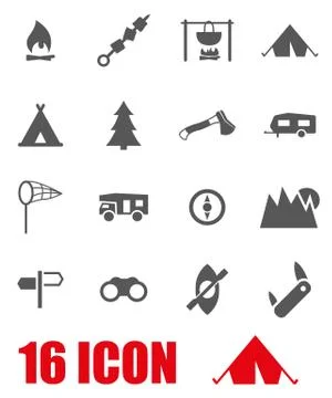 Vector grey camping icon set Illustrazione stock